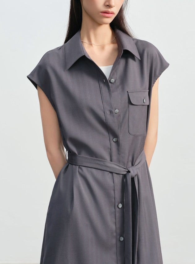 條紋亞麻襯衫洋裝