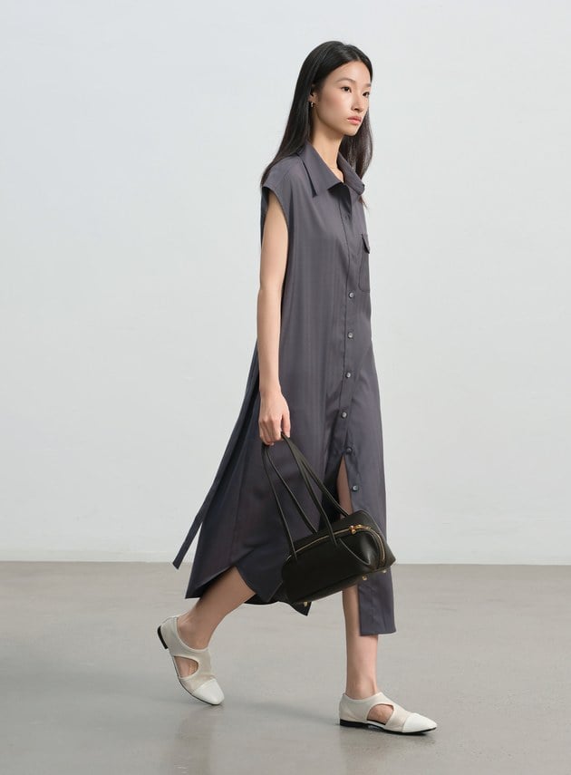 條紋亞麻襯衫洋裝