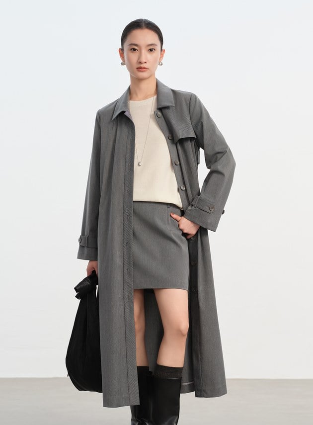 俐落長版風衣式洋裝