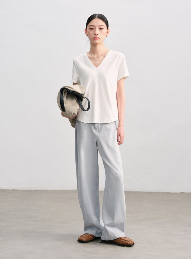 涼感印花V領T-Shirt