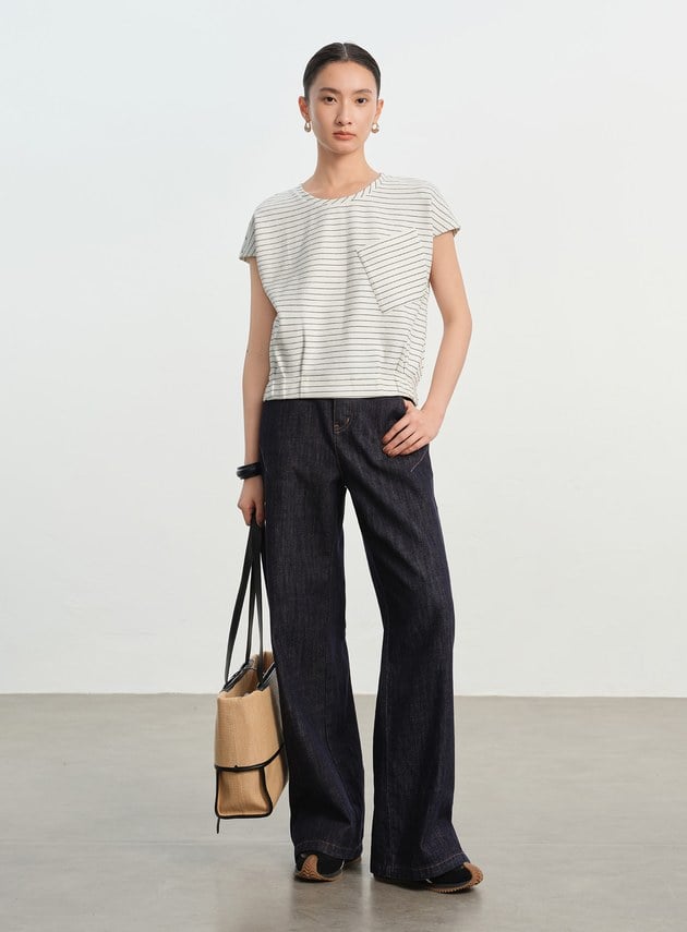 垂墜感落肩口袋上衣