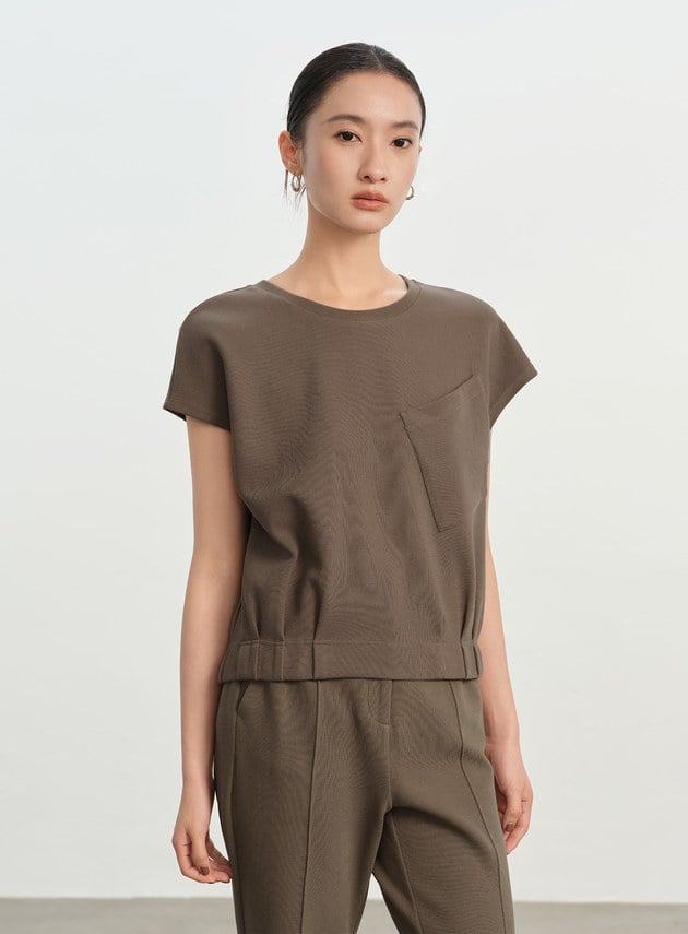 垂墜感落肩口袋上衣