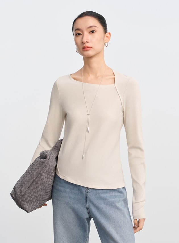 不對稱斜領修身上衣