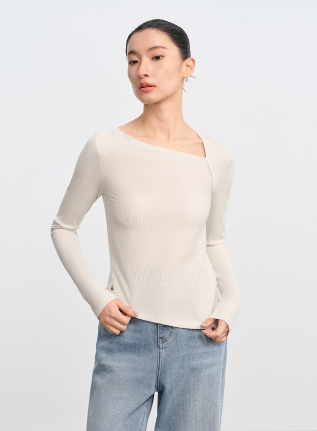 不對稱斜領修身上衣