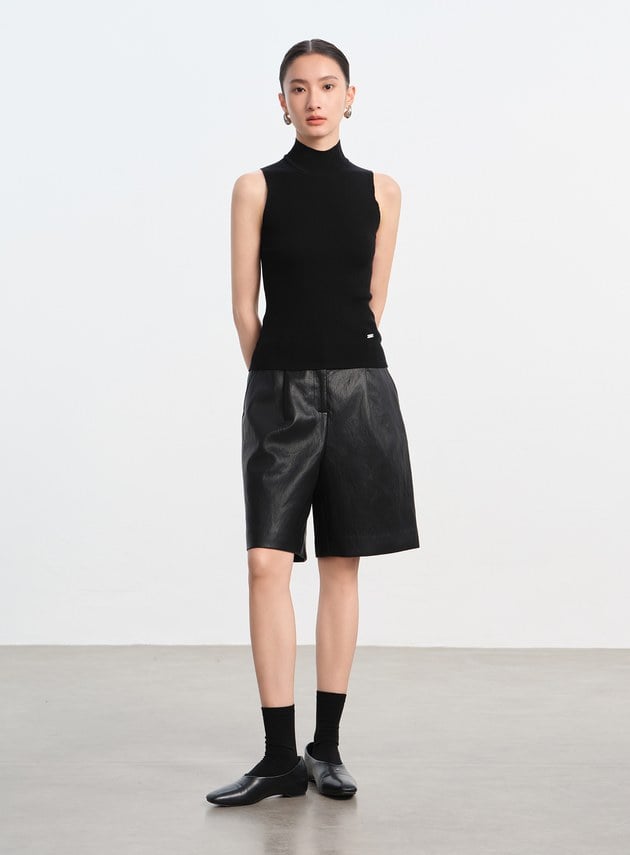 純羊毛半高領針織背心