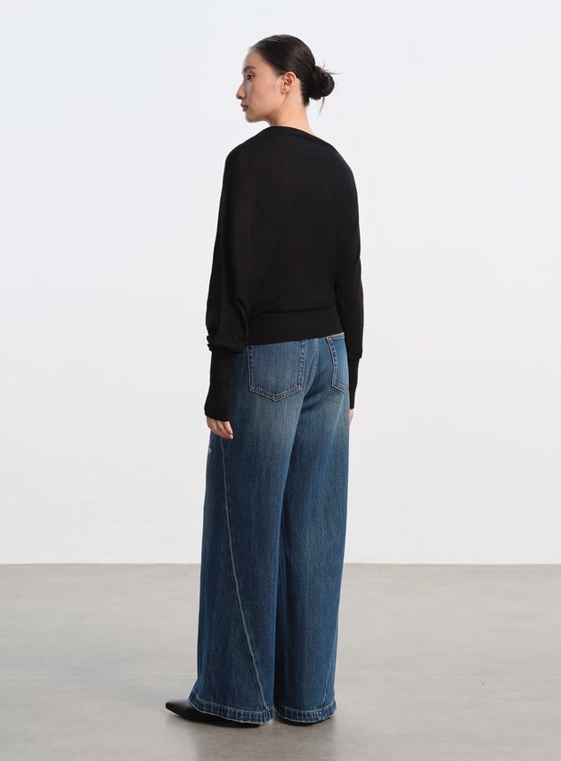 斜領連袖針織上衣