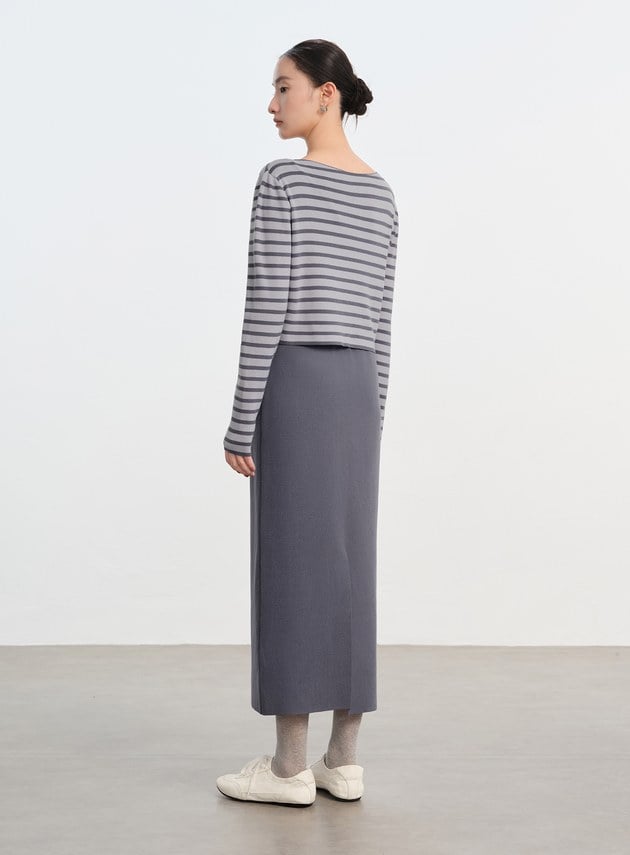 簡約後開衩針織半裙