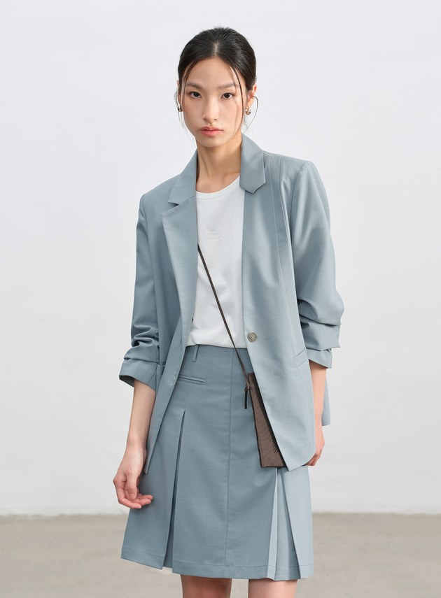 羊毛不對稱西裝外套