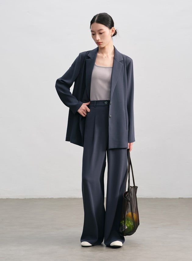 垂感醋酸不對稱西裝外套