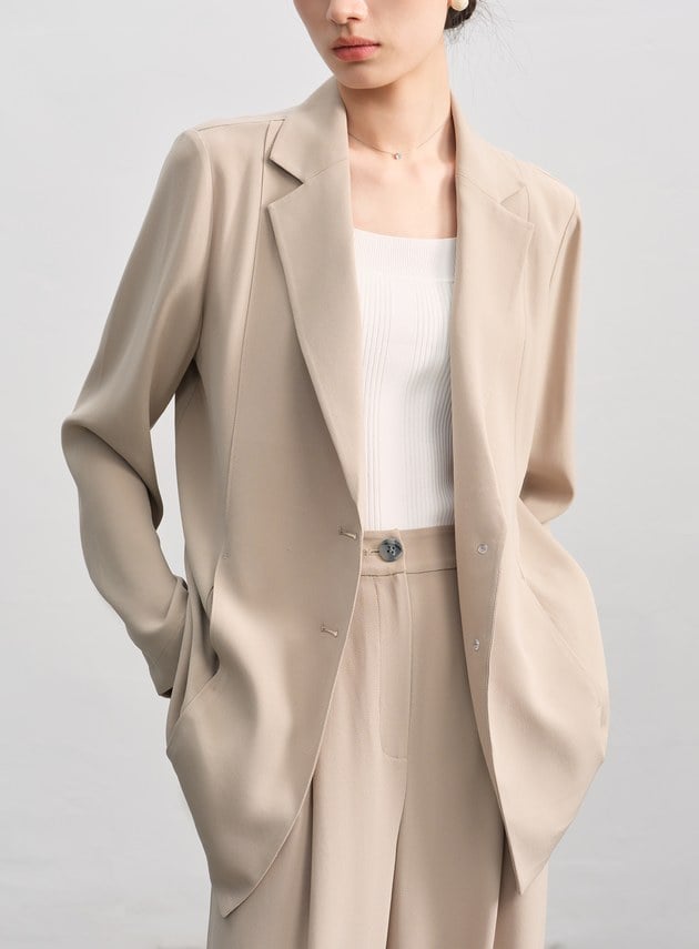 垂感醋酸不對稱西裝外套