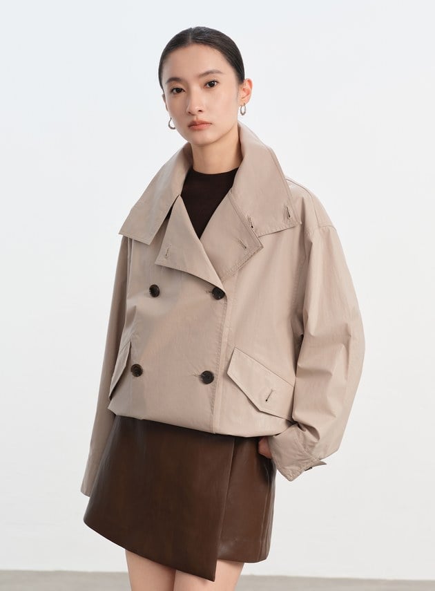 亮面燙膜雙門襟短版風衣