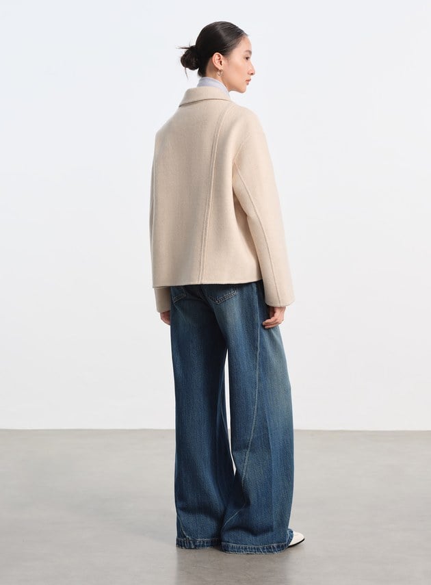 不對稱羊毛短大衣