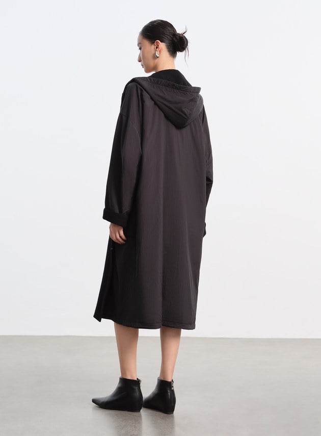 雙面穿休閒連帽羊毛大衣外套