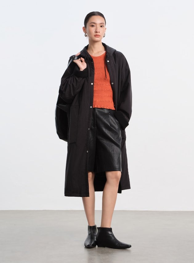 雙面穿休閒連帽羊毛大衣外套