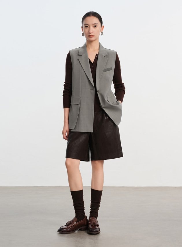 經典麂皮拼接西裝背心