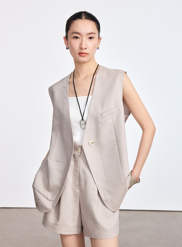 雲感修身西裝背心