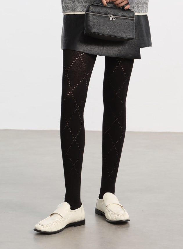 鏤空格紋提織褲襪