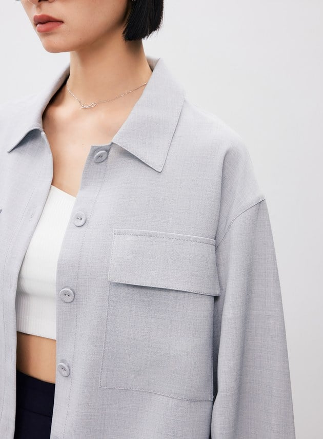 率性短版落肩工裝襯衫