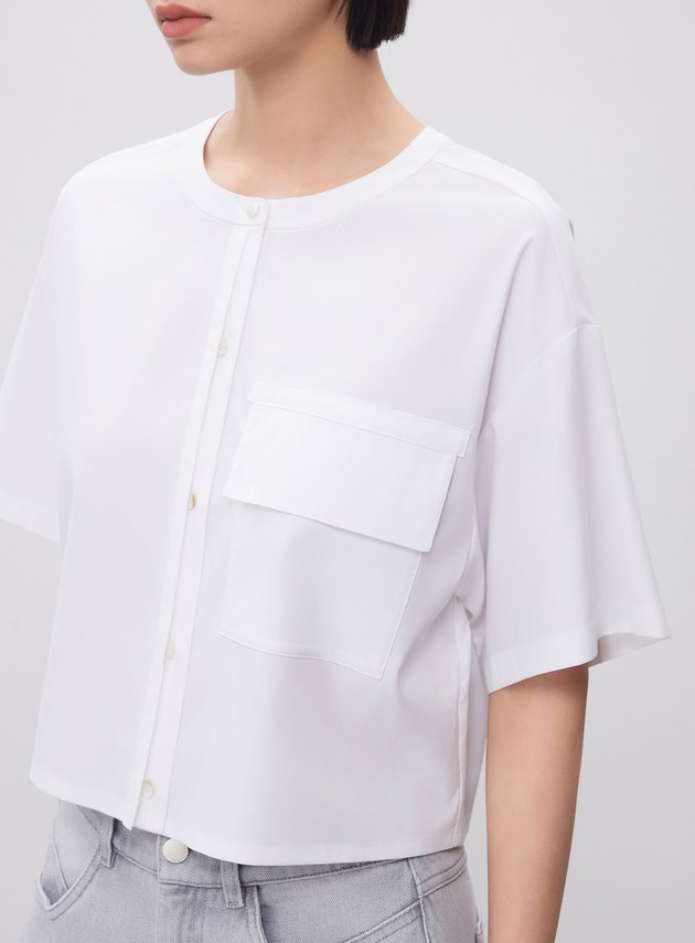 圓領鏤空短袖襯衫