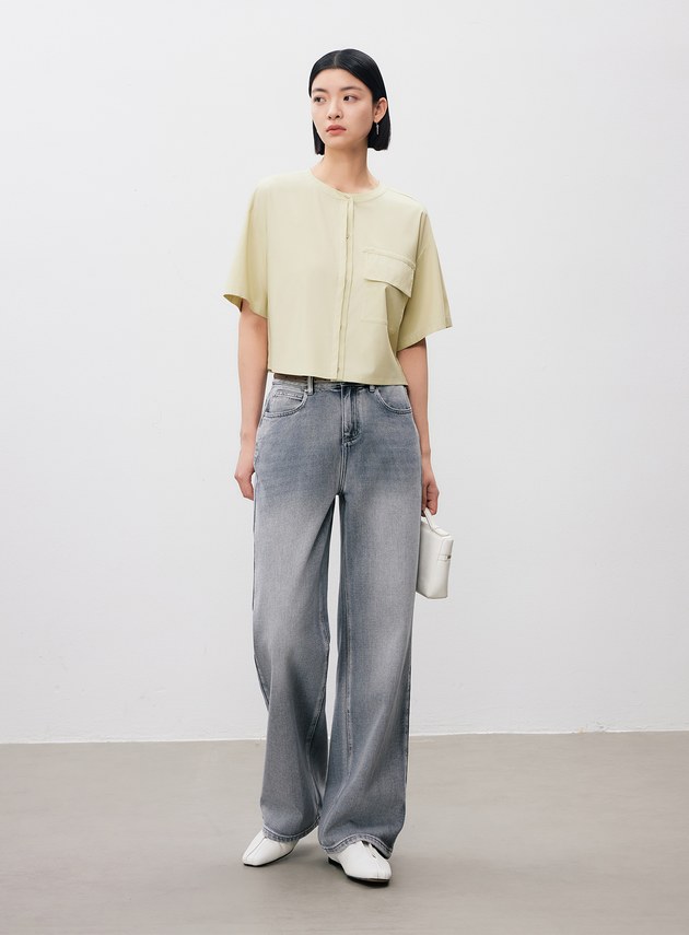 圓領鏤空短袖襯衫