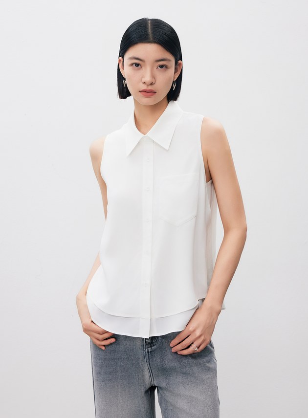 涼感醋酸無袖襯衫