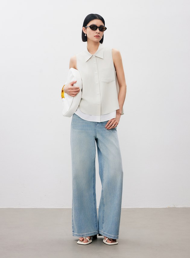 涼感醋酸無袖襯衫