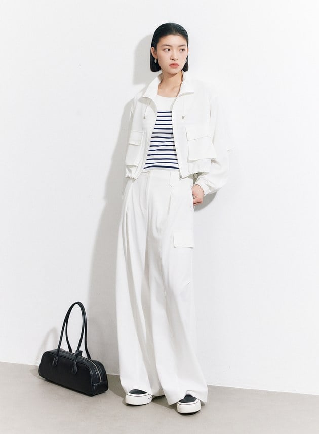 涼感輕量工裝闊腿褲