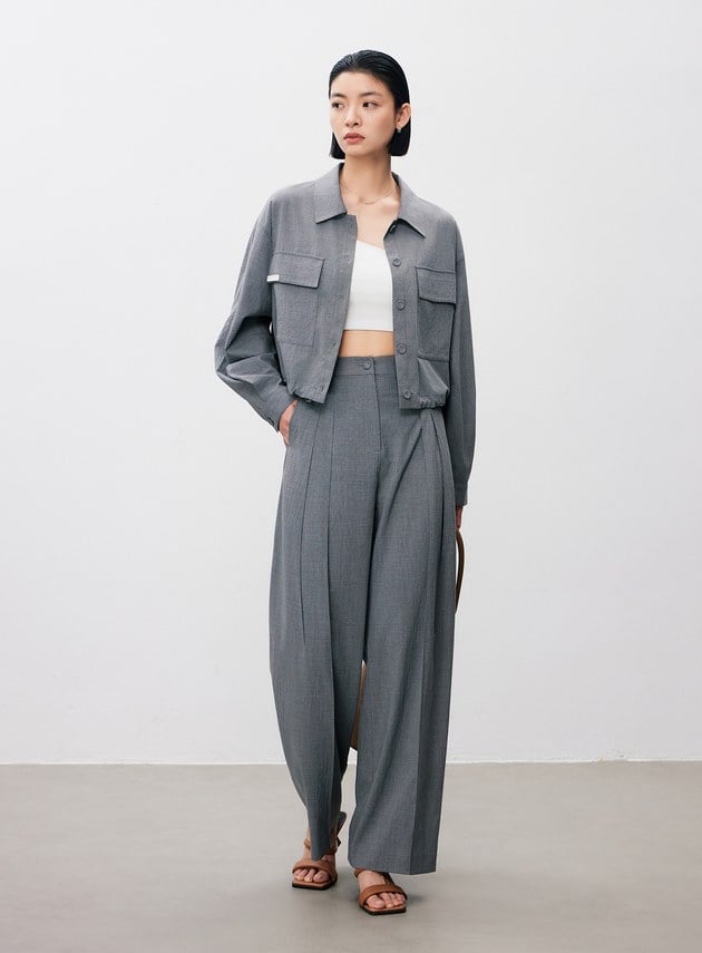 率性垂感內褶闊腿褲