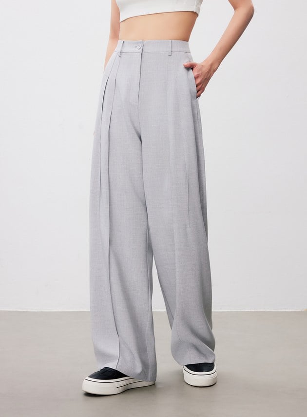 率性垂感內褶闊腿褲