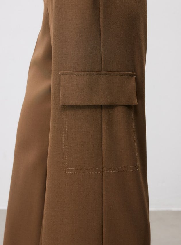 不對稱工裝闊腿褲