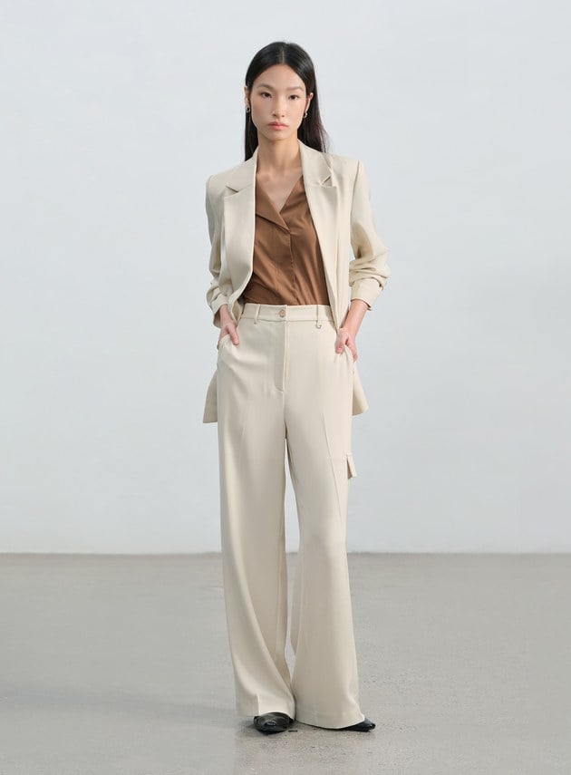 不對稱工裝闊腿褲