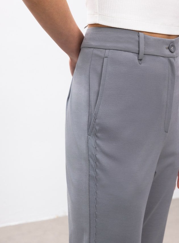 涼感天絲彈性喇叭西裝褲