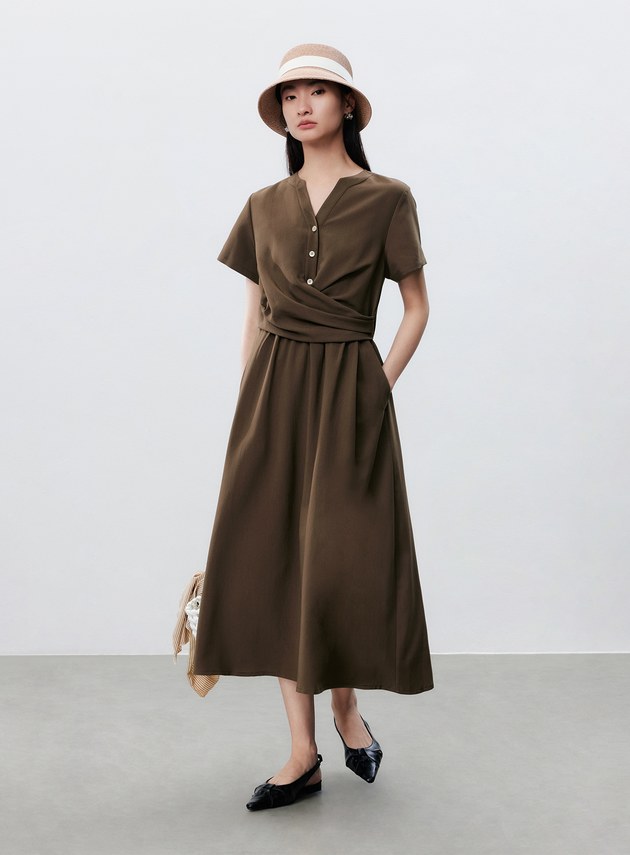 不對稱扭結收腰洋裝