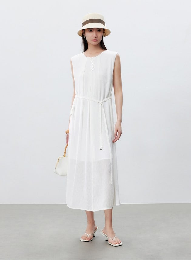 輕盈褶皺綁帶洋裝