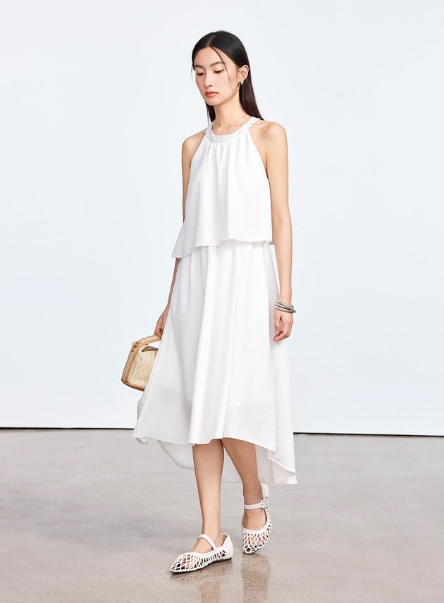 雲感天絲削肩Bra洋裝