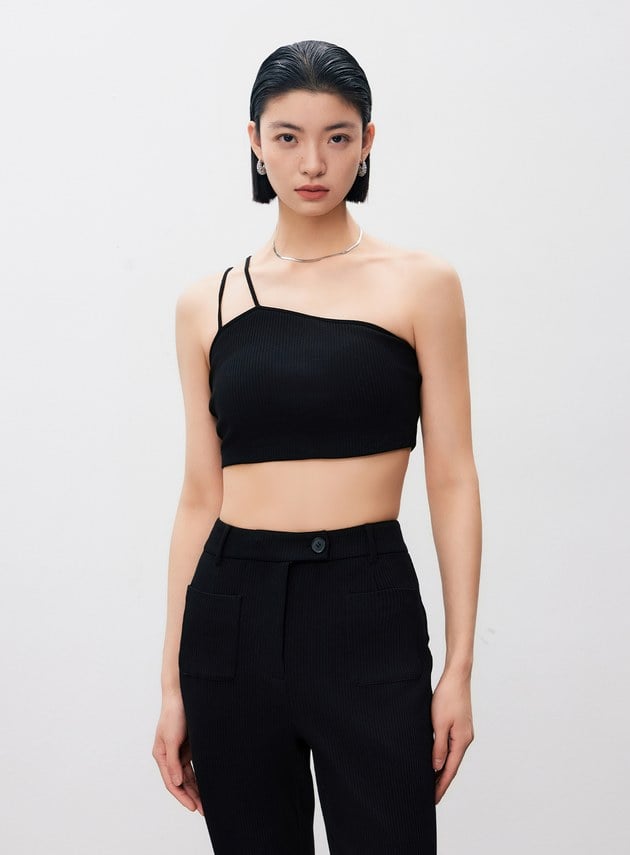 短版單肩帶彈性內搭Bra Top