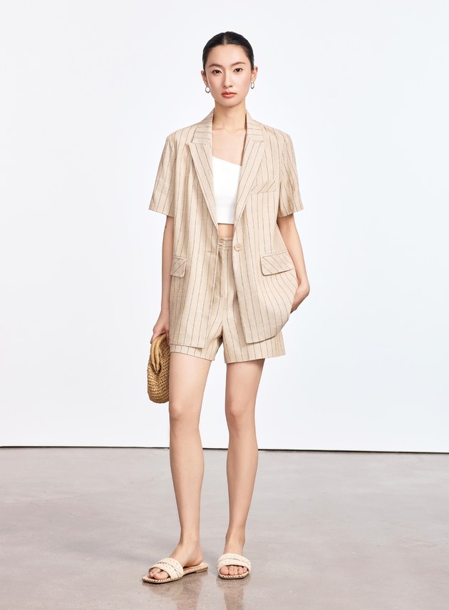 亞麻條紋西裝外套