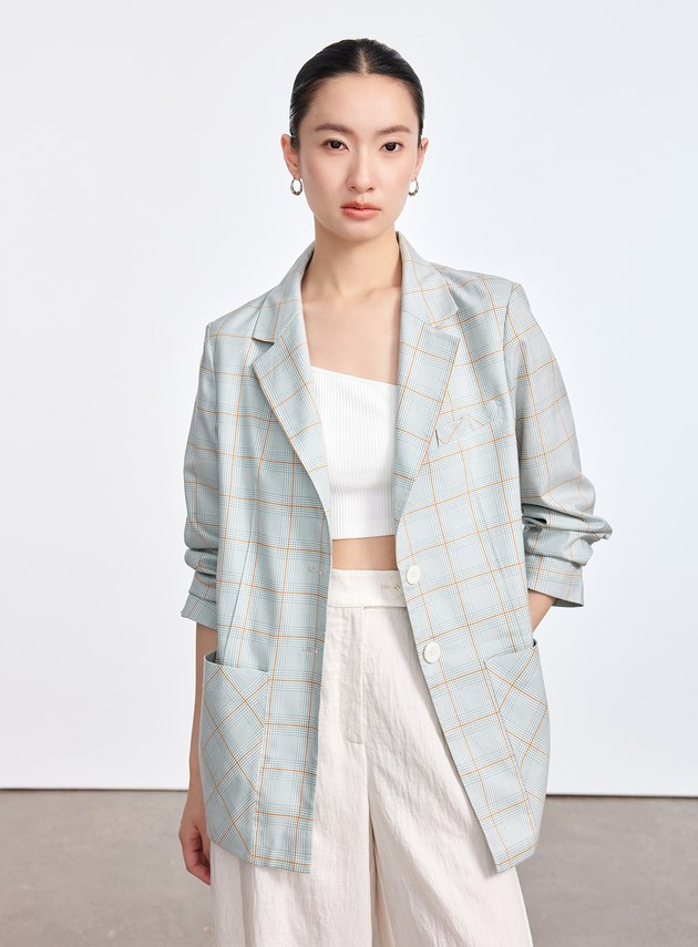 雲感格紋西裝外套