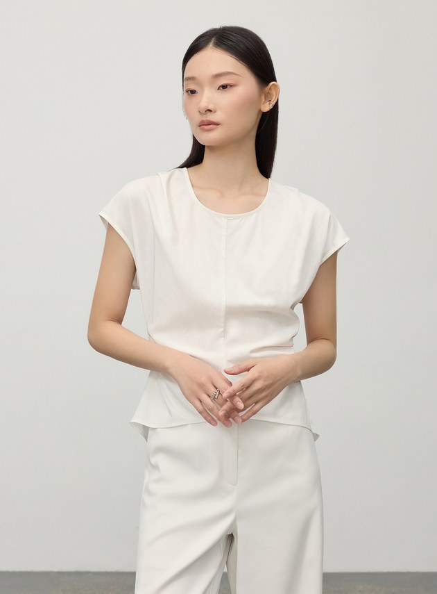 簡約涼感醋酸深V美背上衣