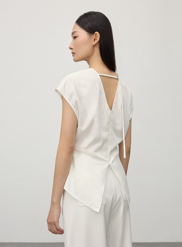 簡約涼感醋酸深V美背上衣