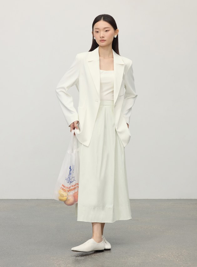 涼感休閒不規則壓褶半裙