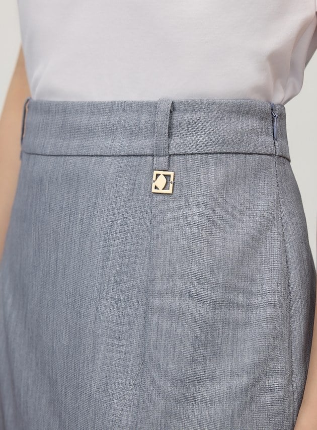 俐落不對稱開衩H型西裝半裙