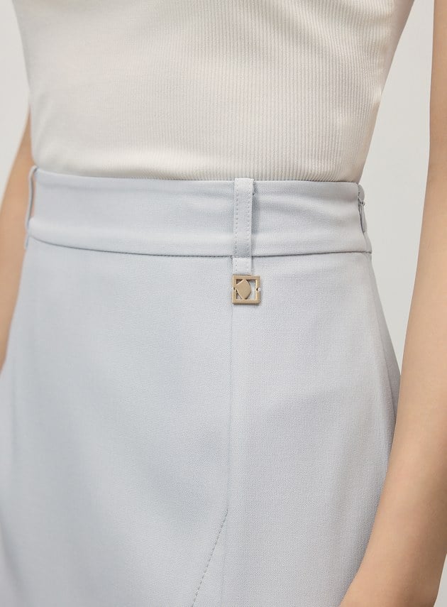 俐落不對稱開衩H型西裝半裙