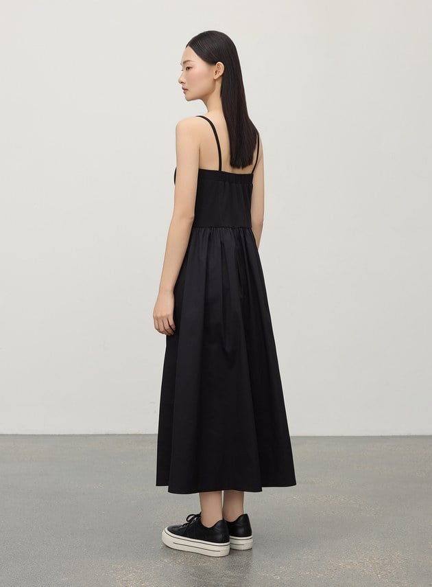 休閒異素材拼接吊帶洋裝