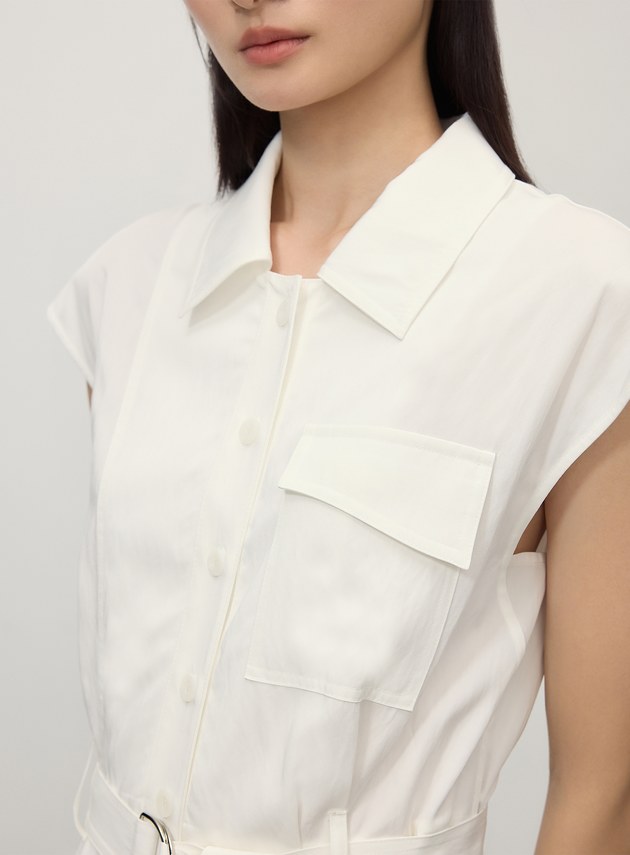 簡約涼感醋酸無袖綁帶洋裝