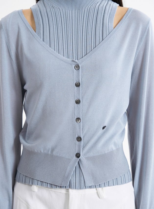 環保空氣感大開領針織罩衫