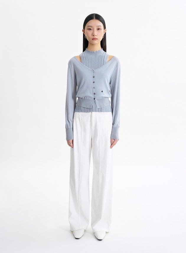 環保空氣感大開領針織罩衫