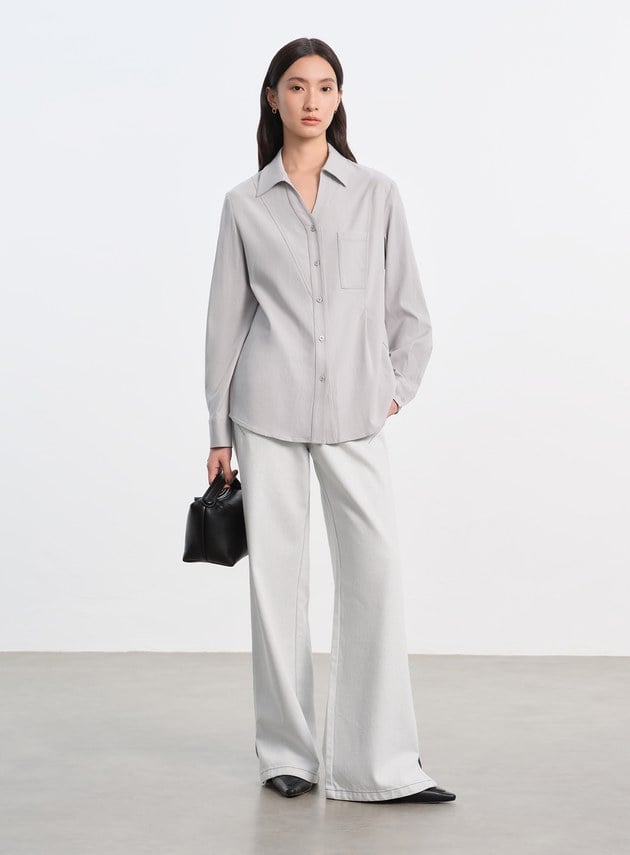 天絲不對稱剪接襯衫