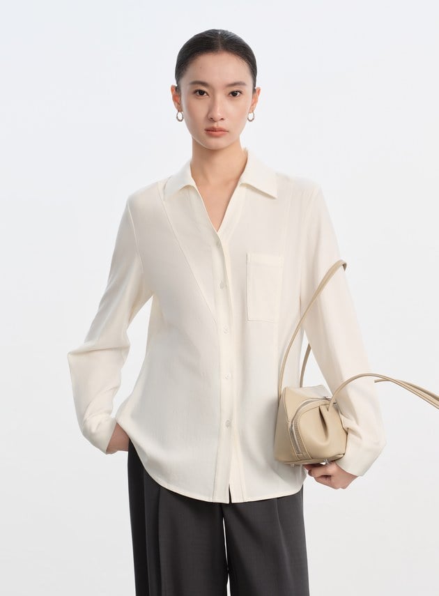 天絲不對稱剪接襯衫