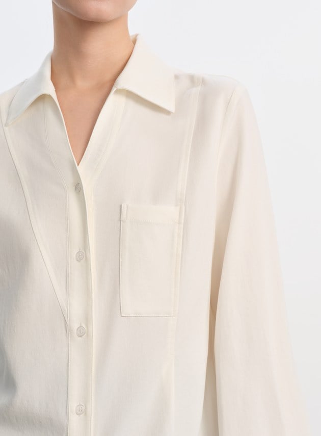 天絲不對稱剪接襯衫